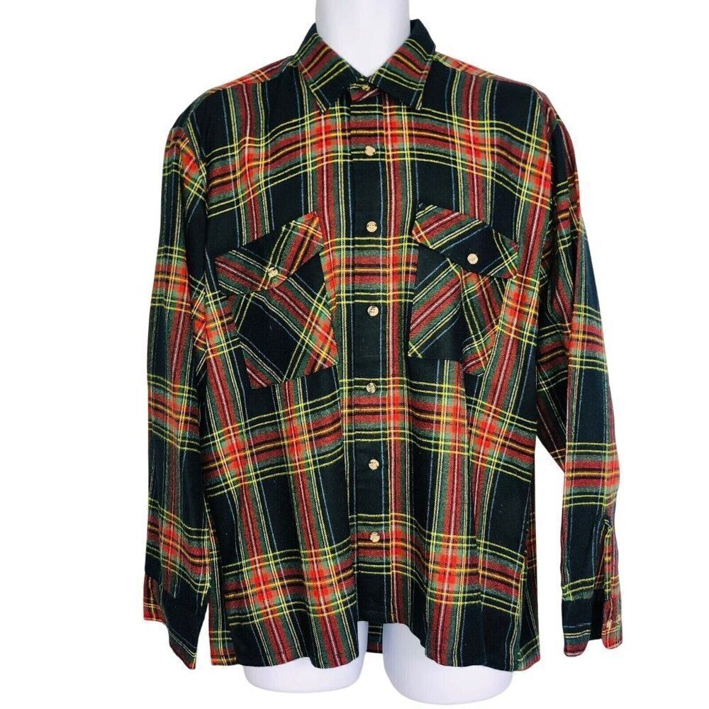 Vintage 80s Shacket Shirt Mens L Red Black Plaid Long Sleeve Lumberjack